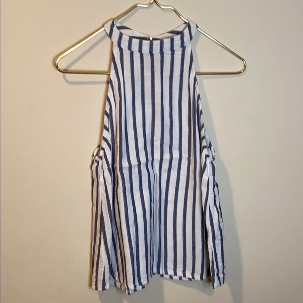 One Clothing Blue and white striped halter shirt
